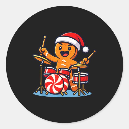 Gingerbread Man Playing Drums Runder Aufkleber (Vorderseite)