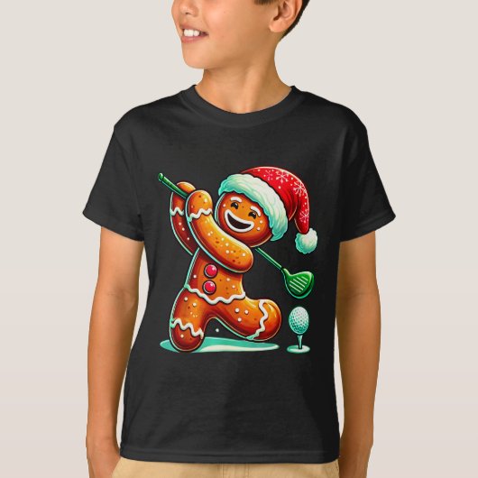 Gingerbread Man Plays Golf Christmas Golfing Santa T-Shirt (Vorderseite)