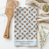 Gingerbread Man Polka Dot Blue Custom Christmas Geschirrtuch