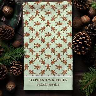 Gingerbread Man Polka Dot Mint Custom Christmas Geschirrtuch