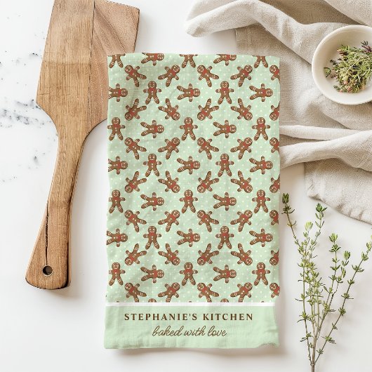 Gingerbread Man Polka Dot Mint Custom Christmas Geschirrtuch
