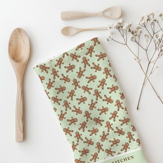 Gingerbread Man Polka Dot Mint Custom Christmas Geschirrtuch
