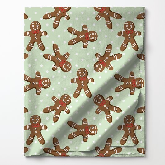 Gingerbread Man Polka Dot On Light Green Christmas Stoff
