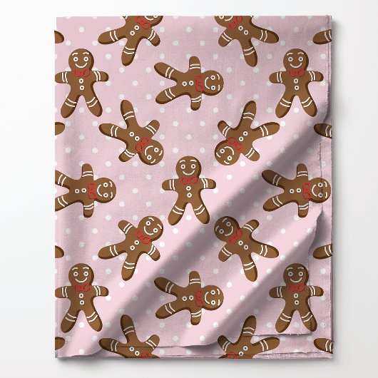 Gingerbread Man Polka Dot on Pink Christmas Stoff