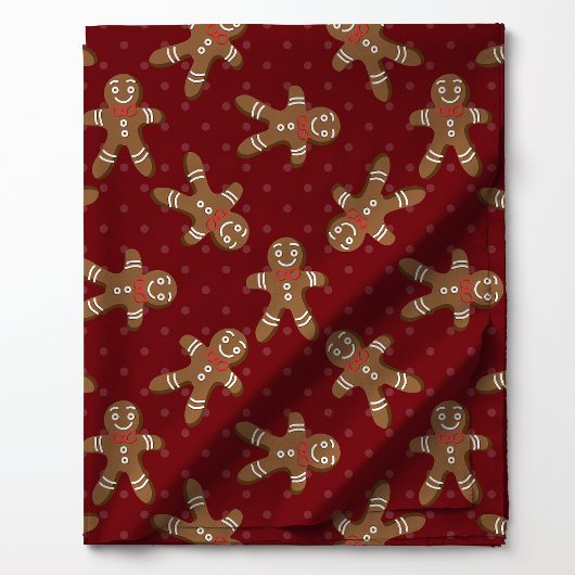 Gingerbread Man Polka Dot on Red Christmas Stoff