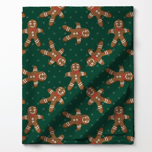 Gingerbread Man Polka Dot über grüne Weihnachten Stoff