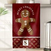 Gingerbread Man Red Monogram Frohe Weihnachten Geschirrtuch