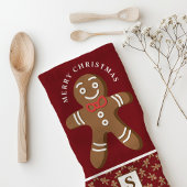Gingerbread Man Red Monogram Frohe Weihnachten Geschirrtuch
