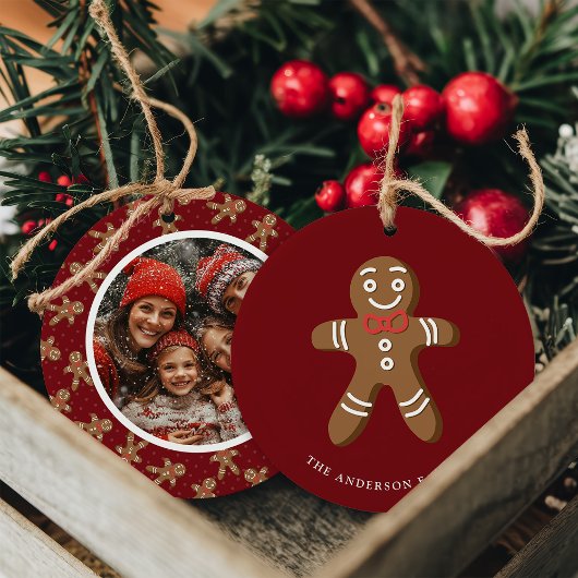 Gingerbread Man Red Polka Dot Christmas Foto Keramik Ornament