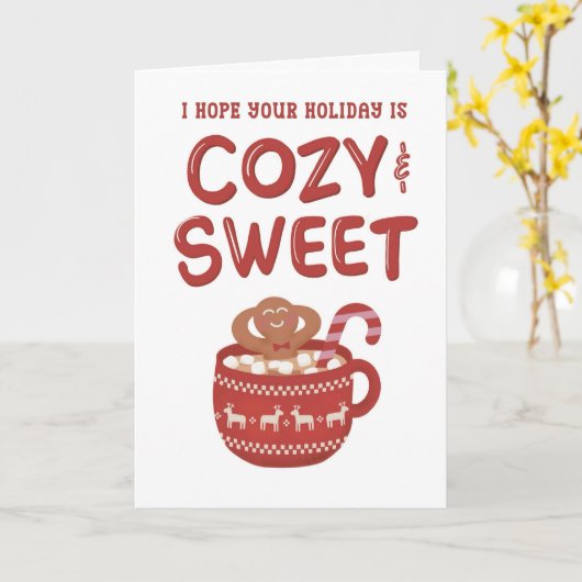 Gingerbread Man Relaxing In Mug Christmas Holiday Karte (Gelbe Blume)