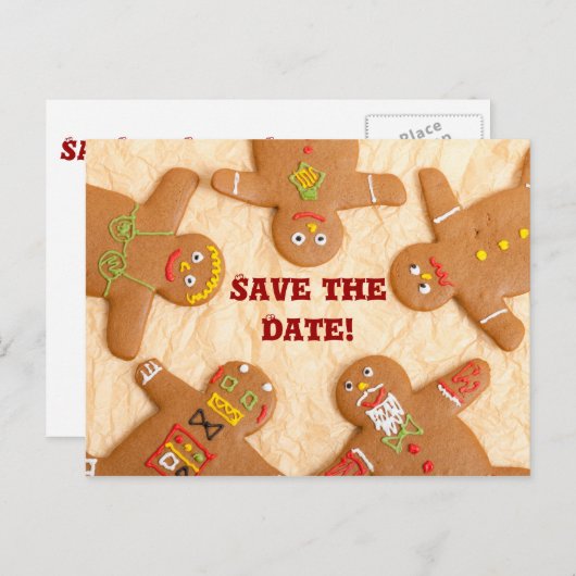 Gingerbread Man Save the Date Postcard (anpassen) Ankündigungspostkarte (Vorne/Hinten)