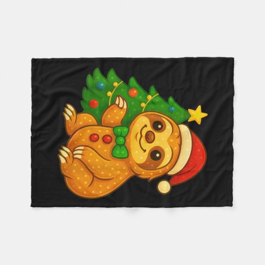 Gingerbread Man Sloth Weihnachtsmannmütze Weihnach Fleecedecke (Vorderseite (Horizontal))