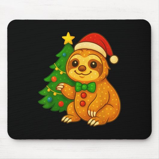 Gingerbread Man Sloth Weihnachtsmannmütze Weihnach Mousepad (Vorne)