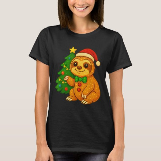 Gingerbread Man Sloth Weihnachtsmannmütze Weihnach T-Shirt (Vorderseite)