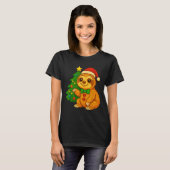 Gingerbread Man Sloth Weihnachtsmannmütze Weihnach T-Shirt (Vorne ganz)