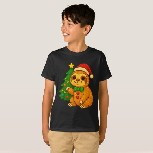 Gingerbread Man Sloth Weihnachtsmannmütze Weihnach T-Shirt (Vorne ganz)