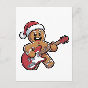 Gingerbread Man spielt E-Gitarre Weihnachten Einladungspostkarte