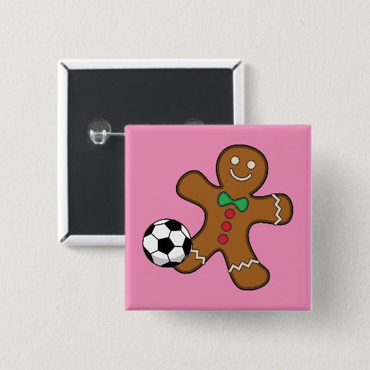 Gingerbread Man spielt Fußball Button (Vorne & Hinten)