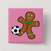 Gingerbread Man spielt Fußball Button (Vorderseite)