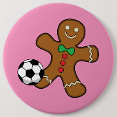 Gingerbread Man spielt Fußball Button (Vorderseite)