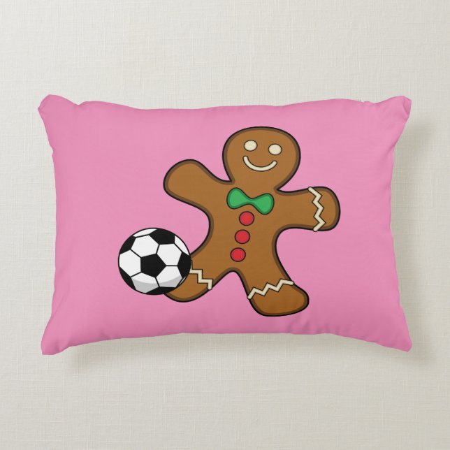 Gingerbread Man spielt Fußball Dekokissen (Vorderseite)