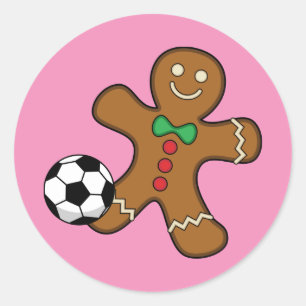 Gingerbread Man spielt Fußball Runder Aufkleber