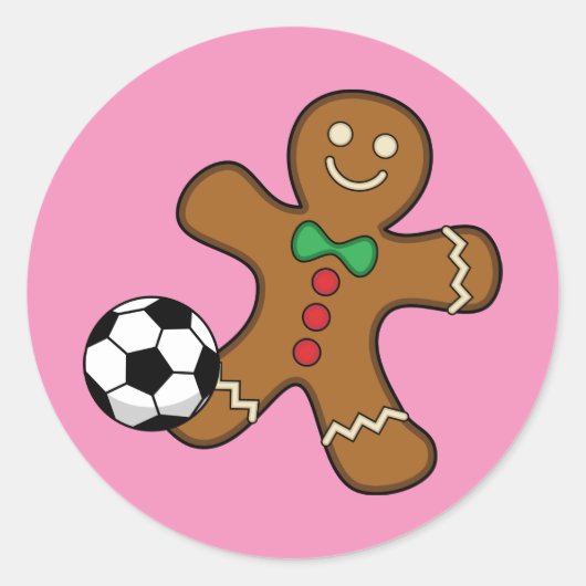 Gingerbread Man spielt Fußball Runder Aufkleber (Vorderseite)