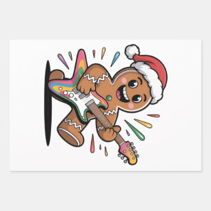 Gingerbread Man spielt Gitarre Electric Santa Geschenkpapier Set