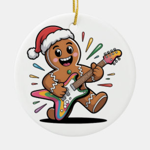 Gingerbread Man spielt Gitarre Electric Santa Keramik Ornament