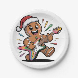 Gingerbread Man spielt Gitarre Electric Santa Pappteller