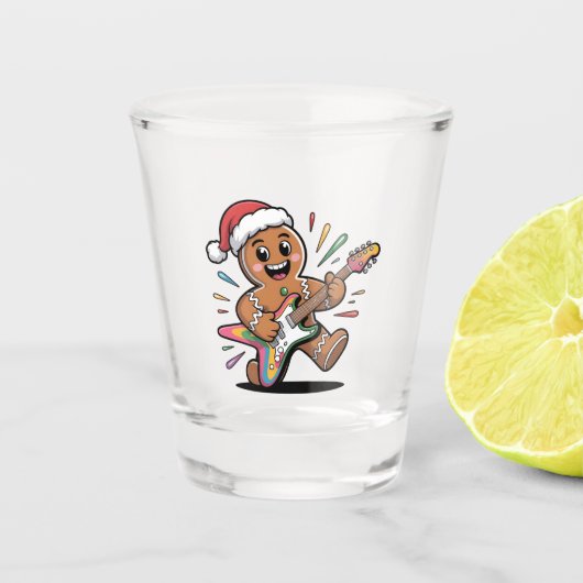 Gingerbread Man spielt Gitarre Electric Santa Schnapsglas (Vorderseite)