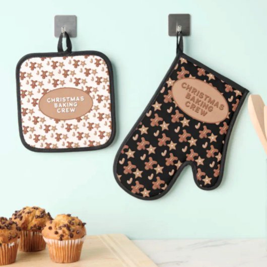 Gingerbread Man, Star & Candy Cane Cookie Muster Ofenhandschuh & Topflappen-Set