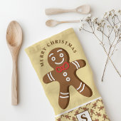 Gingerbread Man Yellow Monogram Frohe Weihnachten Geschirrtuch