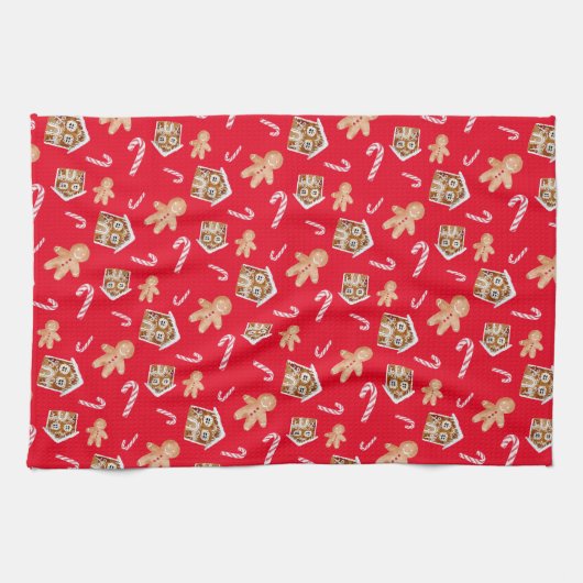 Gingerbread-Mann Candycani-Urlaub Süßigkeiten rot Geschirrtuch (Horizontal)