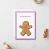 Gingerbread Mann Frohe Weihnachten Lila Mitteilungskarte (Vorderseite/Rückseite Beispiel)