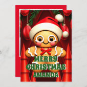 Gingerbread Mann Frohe Weihnachtskids Foto Feiertagskarte (Vorne/Hinten)