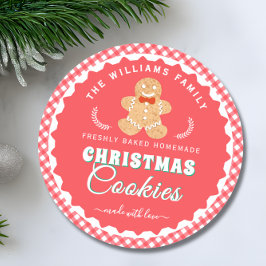 Gingerbread-Mann Gingham Weihnachtsplätzchen Etike Runder Aufkleber