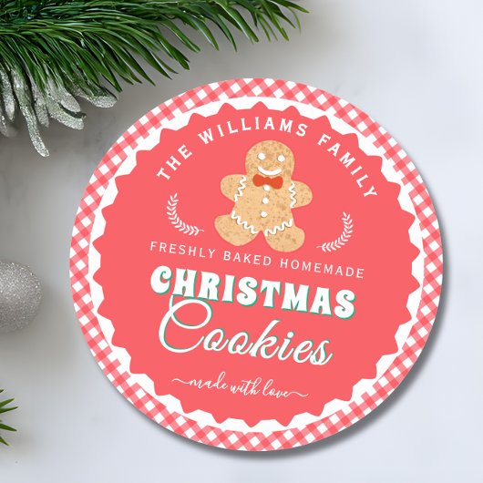 Gingerbread-Mann Gingham Weihnachtsplätzchen Etike Runder Aufkleber