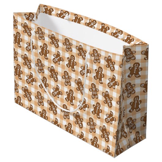 Gingerbread-Mann-Karomuster Große Geschenktüte (Rückseite Schrägansicht)