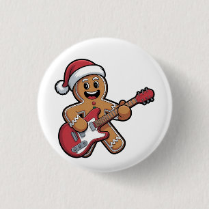 Gingerbread Mann spielt E-Gitarre Weihnachten Button
