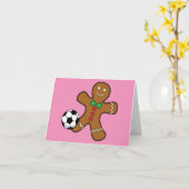 Gingerbread-Mann spielt Fußball Karte (Gelbe Blume)