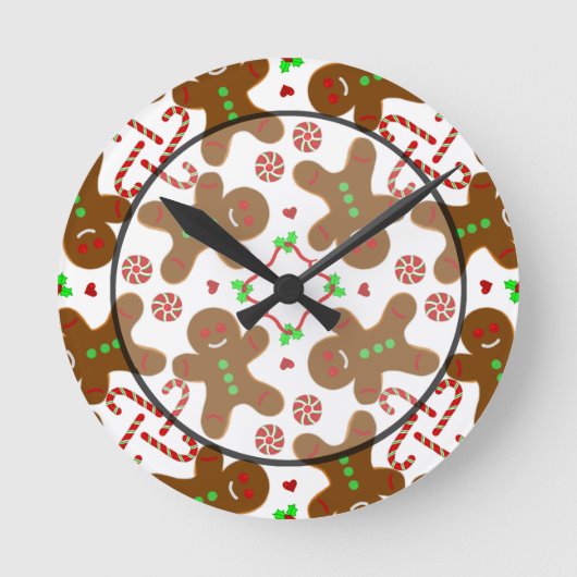 Gingerbread Mann Weihnachten Monograe Runde Wanduhr (Vorderseite)