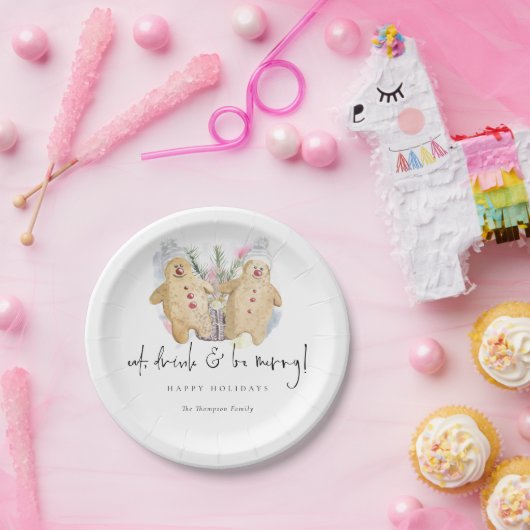 Gingerbread Männer essen Drink sein fröhlicher Nam Pappteller (Party)