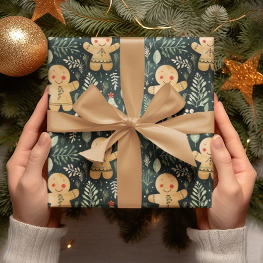 Gingerbread Männer Winter & Weihnachtsgrün Geschenkpapier