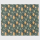 Gingerbread Männer Winter & Weihnachtsgrün Geschenkpapier (Flach)