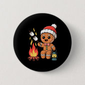 Gingerbread Marshmallow Roaster Camng Christmas Button (Vorderseite)