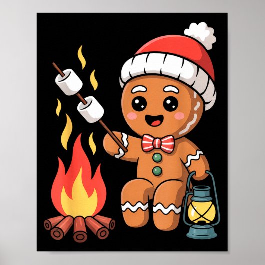 Gingerbread Marshmallow Roaster Camng Christmas Poster (Vorne)
