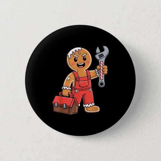 Gingerbread Mechanic Handyman Fixer Worker Christm Button (Vorderseite)