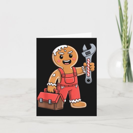 Gingerbread Mechanic Handyman Fixer Worker Christm Karte (Vorderseite)