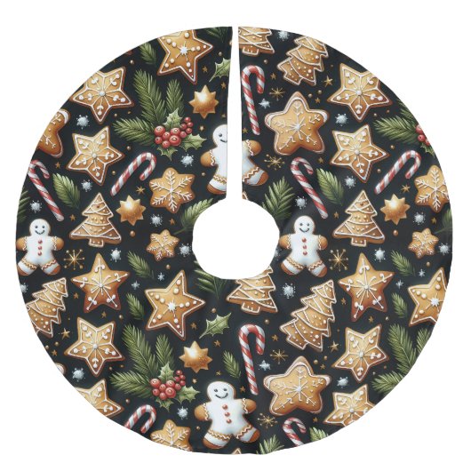 Gingerbread Men and Candy Canes Christmas Polyester Weihnachtsbaumdecke (Vorderseite)